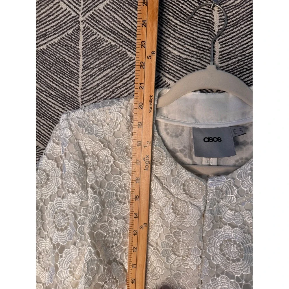 ASOS White Lace Floral Cropped Jacket Coquette Women's‎ US 8 UK 12 - Picture 7 of 10